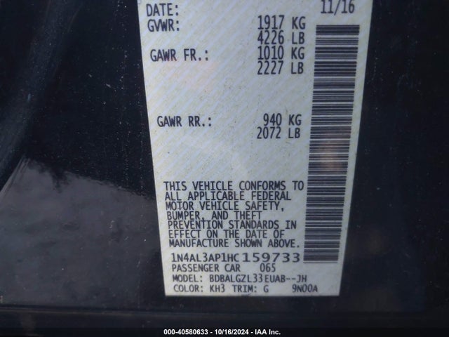 Nissan Altima 2.5 S 2017 1N4AL3AP1HC159733 Image 9