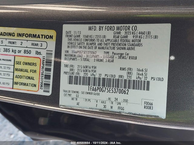 Ford FUSION S 2014 1FA6P0G75E5370062 Image 9