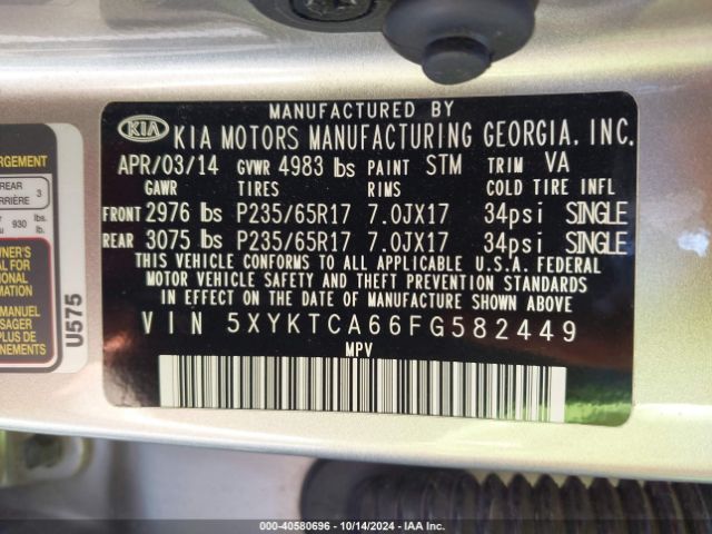 5XYKTCA66FG582449 KIA SORENTO LX