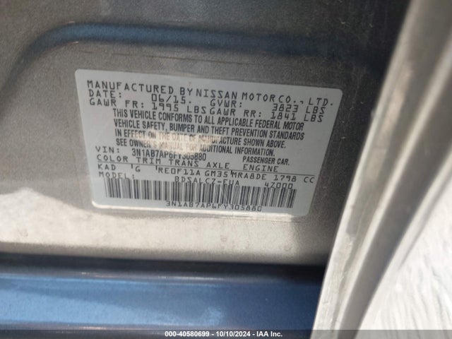 Nissan SENTRA S 2015 3N1AB7AP6FY305880 Image 9