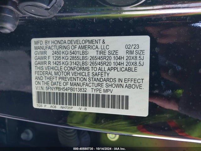 Honda Passport Awd Ex-l 2023 5FNYF8H54PB013832 Image 9