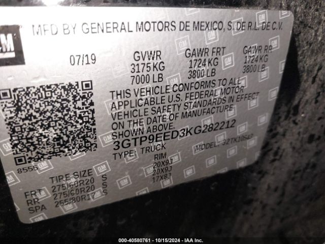 3GTP9EED3KG282212 GMC Sierra 1500 At4