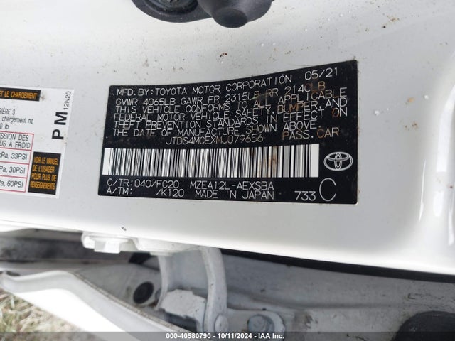 Toyota COROLLA SE 2021 JTDS4MCEXMJ079656 Image 9