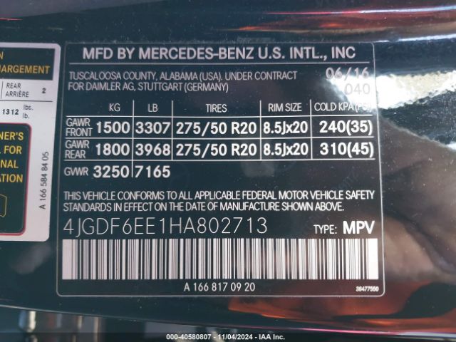 4JGDF6EE1HA802713 Mercedes-Benz Gls 450 4matic