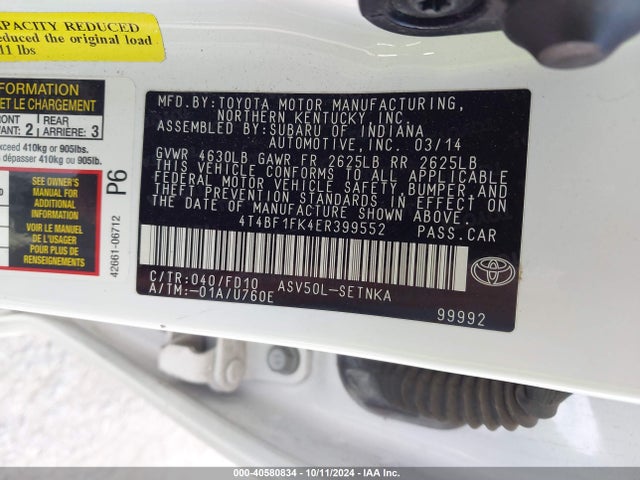 Продаж на аукціоні авто 2014 Toyota Camry Le, vin: 4T4BF1FK4ER399552, номер лоту: 40580834