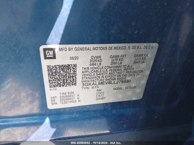 3GKALMEV8LL279880 GMC Terrain Fwd Sle