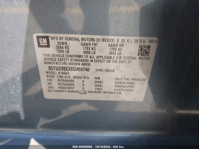 GMC Sierra 1500 Slt 2014 3GTU2VECXEG450740 Image 9
