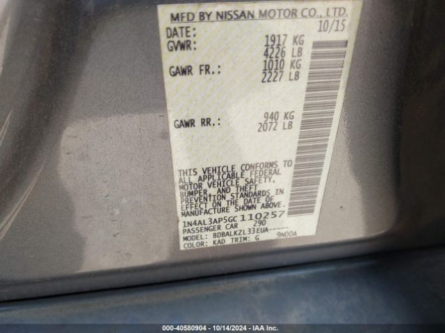 1N4AL3AP5GC110257 Nissan Altima 2.5/2.5 S/2.5 Sl/2.5 Sr/2.5 Sv