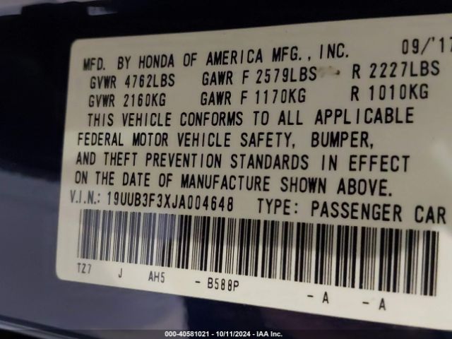 19UUB3F3XJA004648 Acura TLX