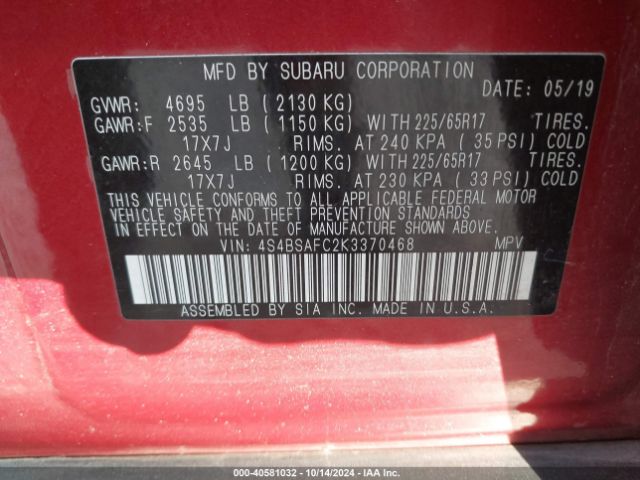 4S4BSAFC2K3370468 Subaru Outback 2.5i Premium