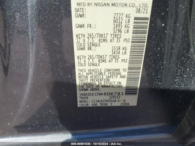 Nissan Frontier Pro-x 4x2 2022 1N6ED1EJ2NN606781 Image 9