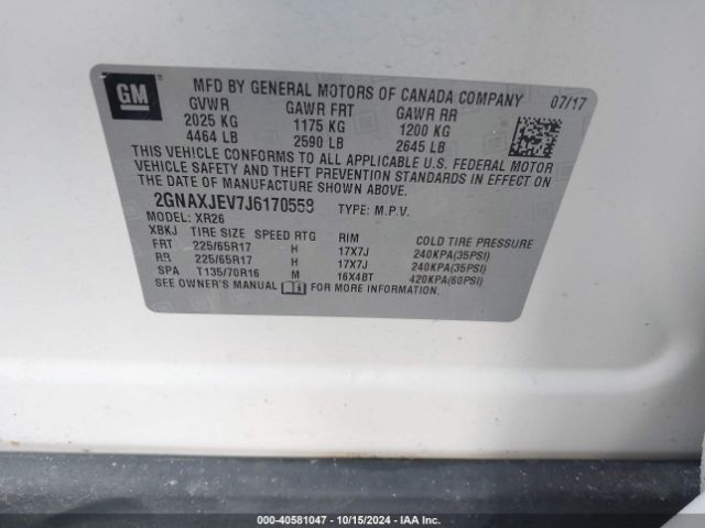 Chevrolet EQUINOX LT 2018 2GNAXJEV7J6170558 Image 9