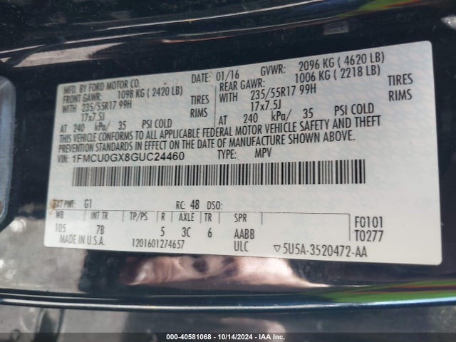 Ford ESCAPE SE 2016 1FMCU0GX8GUC24460 Image 9