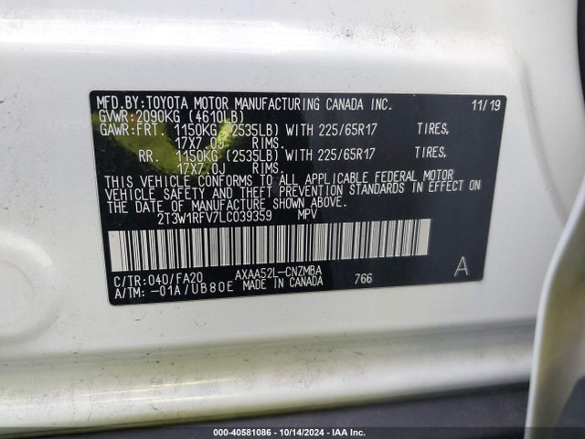 Toyota Rav4 Xle 2020 2T3W1RFV7LC039359 Image 9