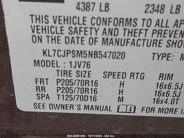 KL7CJPSM5NB547020 Chevrolet Trax Awd Lt