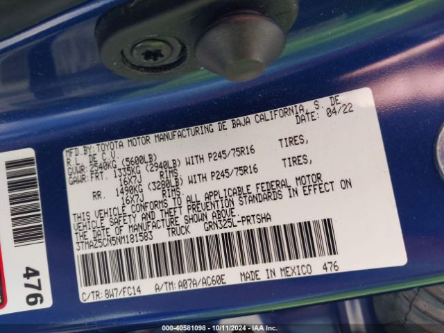 3TMAZ5CN5NM181583 Toyota Tacoma Sr5 V6