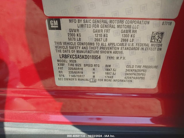 LRBFXCSA5KD018954 Buick Envision Fwd Essence