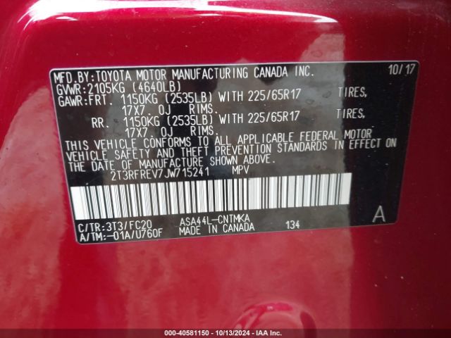 2T3RFREV7JW715241 Toyota Rav4 Adventure/xle