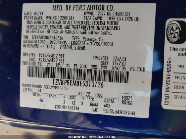 1ZVBP8EM8E5310726 Ford Mustang V6 Premium