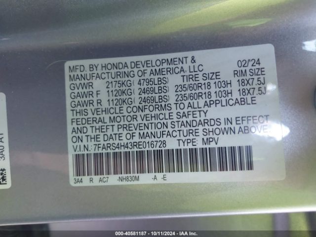 7FARS4H43RE016728 Honda Cr-v Ex Awd