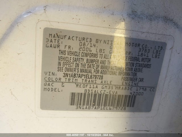 Nissan SENTRA S 2014 3N1AB7AP1EL679728 Image 9