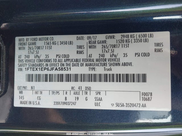Ford F-150 Xl 2018 1FTEX1EP6JFA58531 Image 9