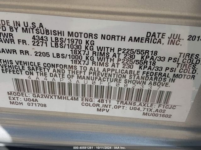 2015 MITSUBISHI OUTLANDER SPORT 4A4AP3AU0FE002337 Photo 8