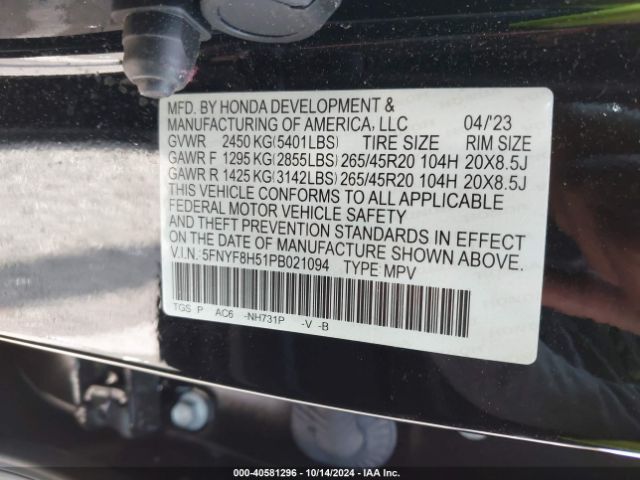 5FNYF8H51PB021094 Honda Passport Awd Ex-l
