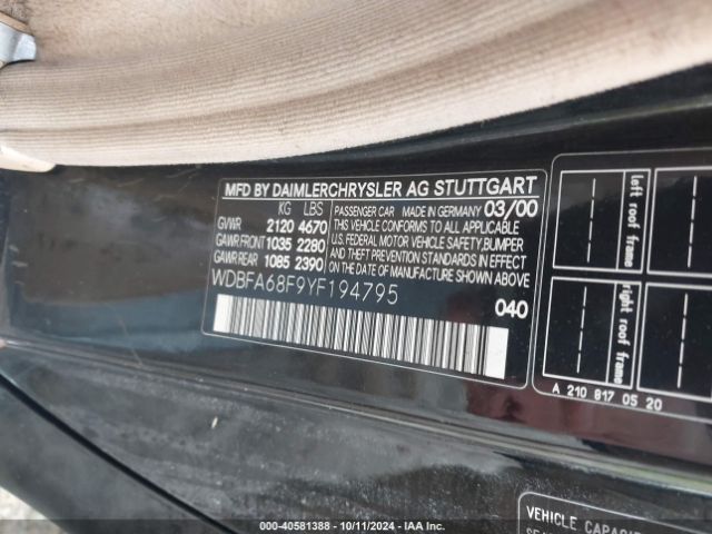 2000 MERCEDES-BENZ SL 500 WDBFA68F9YF194795 Photo 8