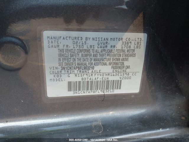 3N1CN7AP8FL903210 Nissan Versa 1.6 S