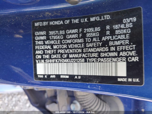 Honda Civic Lx 2019 SHHFK7H34KU221258 Image 9