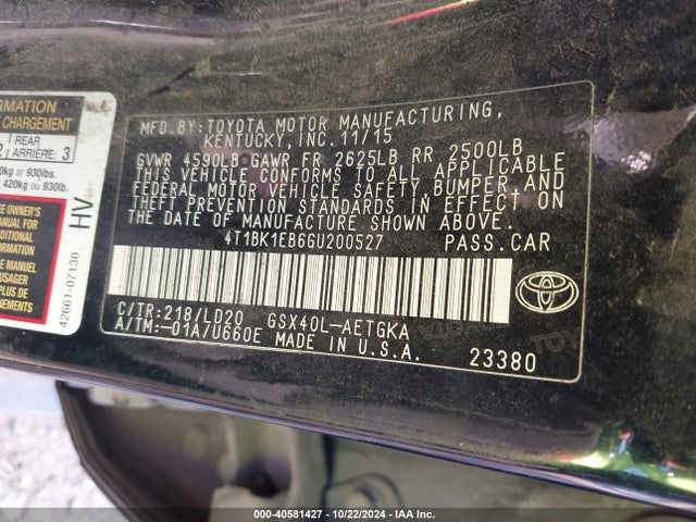 Toyota AVALON XLE 2016 4T1BK1EB6GU200527 Image 9