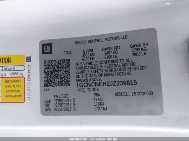 1GCNCNEH2JZ239815 Chevrolet Silverado 1500 Wt