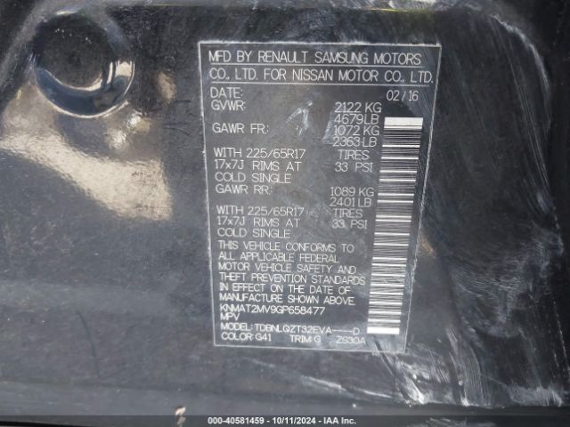 KNMAT2MV9GP658477 Nissan ROGUE SV