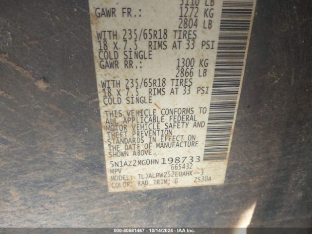 5N1AZ2MG0HN198733 Nissan MURANO S