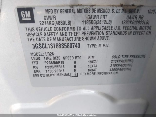 2008 SATURN VUE 3GSCL13768S580740 Photo 8
