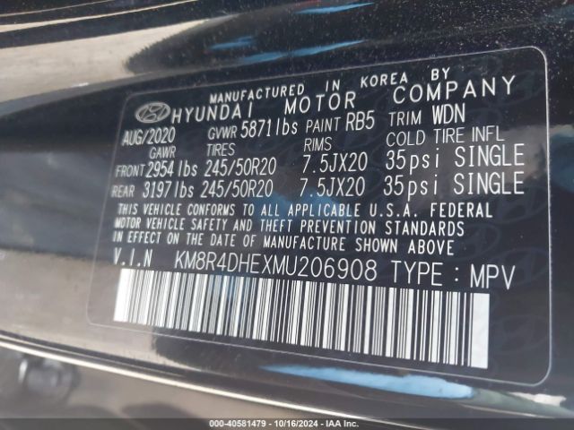 KM8R4DHEXMU206908 Hyundai Palisade Sel