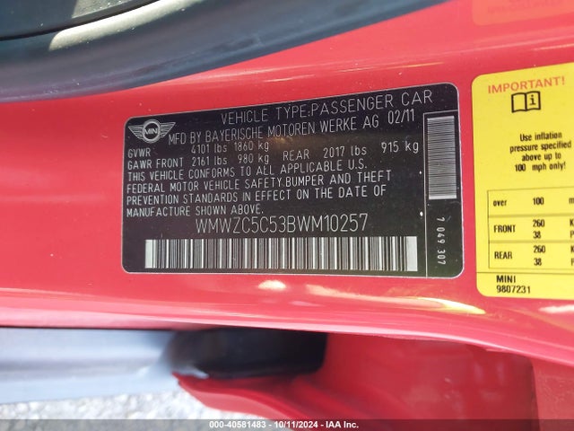 2011 MINI COOPER S COUNTRYMAN WMWZC5C53BWM10257 Photo 8