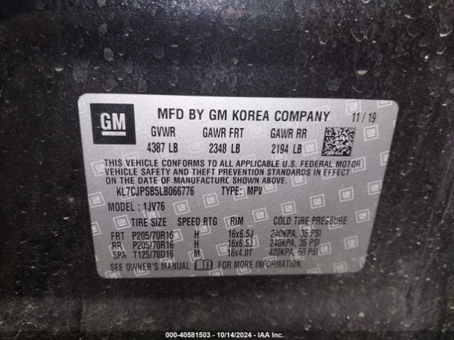 KL7CJPSB5LB066776 Chevrolet Trax Awd Lt