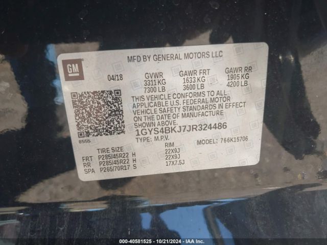 1GYS4BKJ7JR324486 Cadillac Escalade Luxury