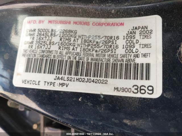 2002 MITSUBISHI MONTERO SPORT JA4LS21H02J042022 Photo 8