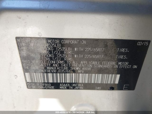 JTMZFREVXFJ035761 Toyota RAV4 LE