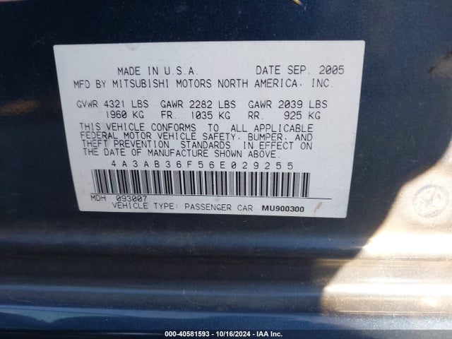 2006 MITSUBISHI GALANT 4A3AB36F56E029255 Photo 8