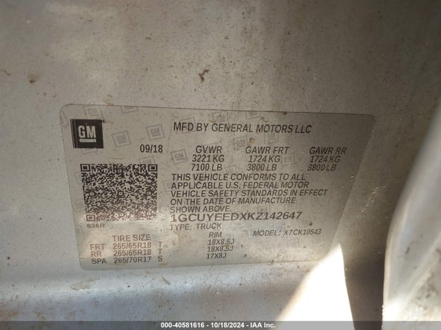 1GCUYEEDXKZ142647 Chevrolet Silverado 1500 Rst