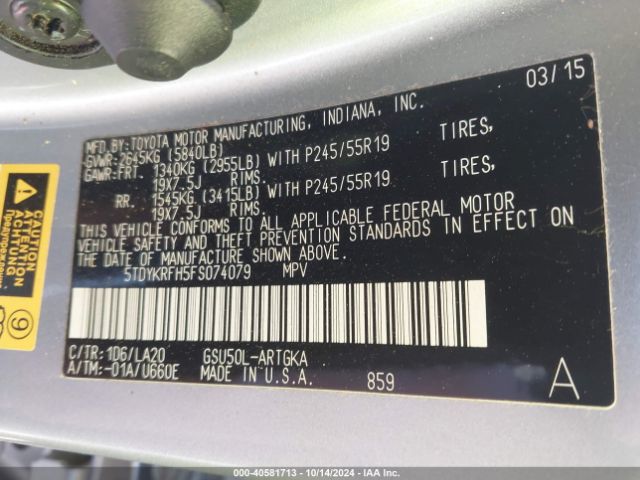 5TDYKRFH5FS074079 Toyota Highlander Limited V6