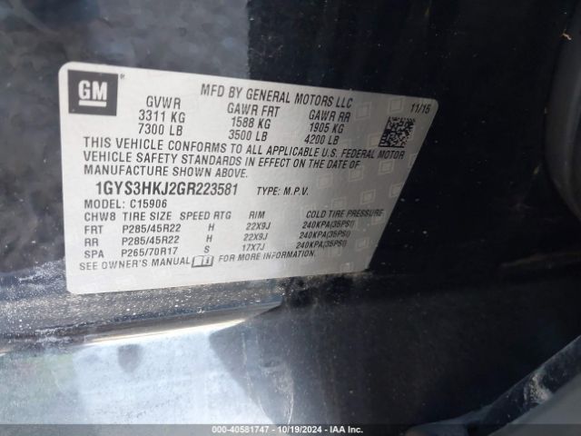 1GYS3HKJ2GR223581 Cadillac Escalade Esv Luxury Collection