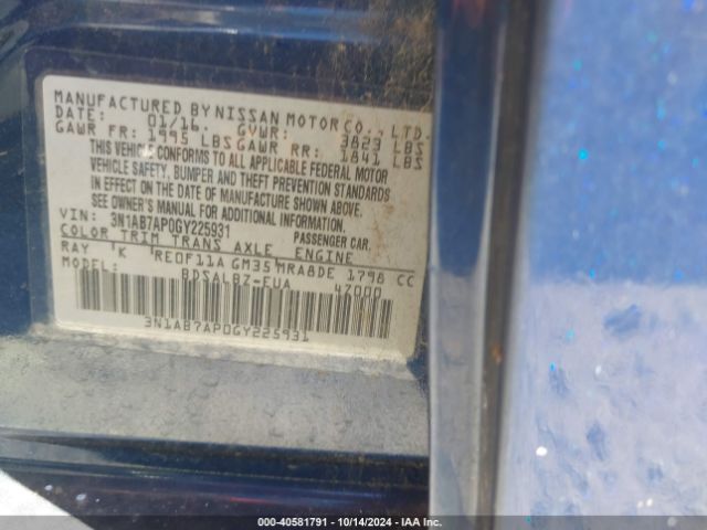 3N1AB7AP0GY225931 Nissan SENTRA S