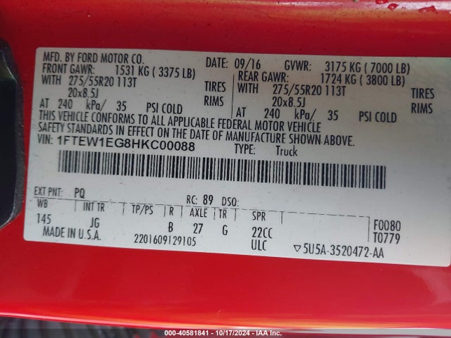 Ford F-150 Xl 2017 1FTEW1EG8HKC00088 Image 9