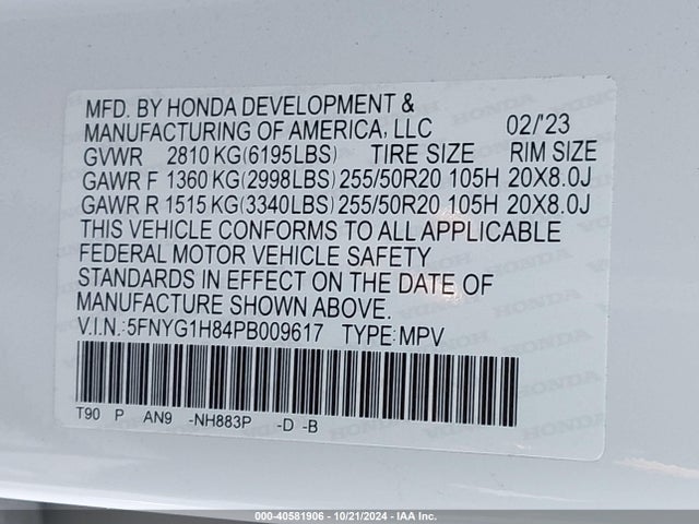 Honda Pilot Awd Elite 2023 5FNYG1H84PB009617 Image 9