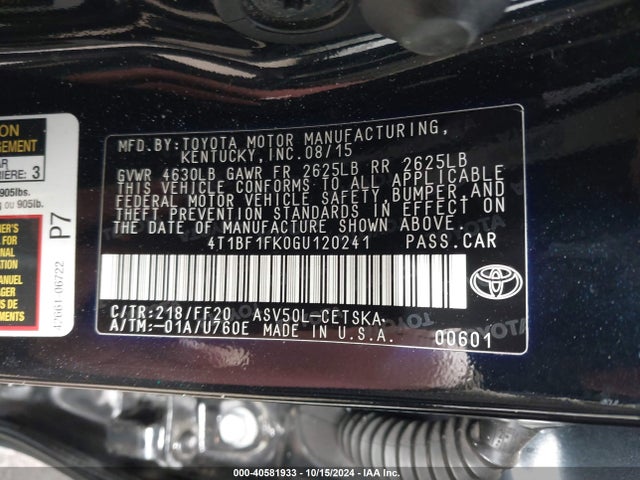 Toyota CAMRY SE 2016 4T1BF1FK0GU120241 Image 9